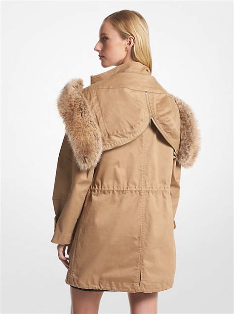 michael kors knit-trim-sides faux-fur-trimm|Faux Fur Trim Denim Anorak .